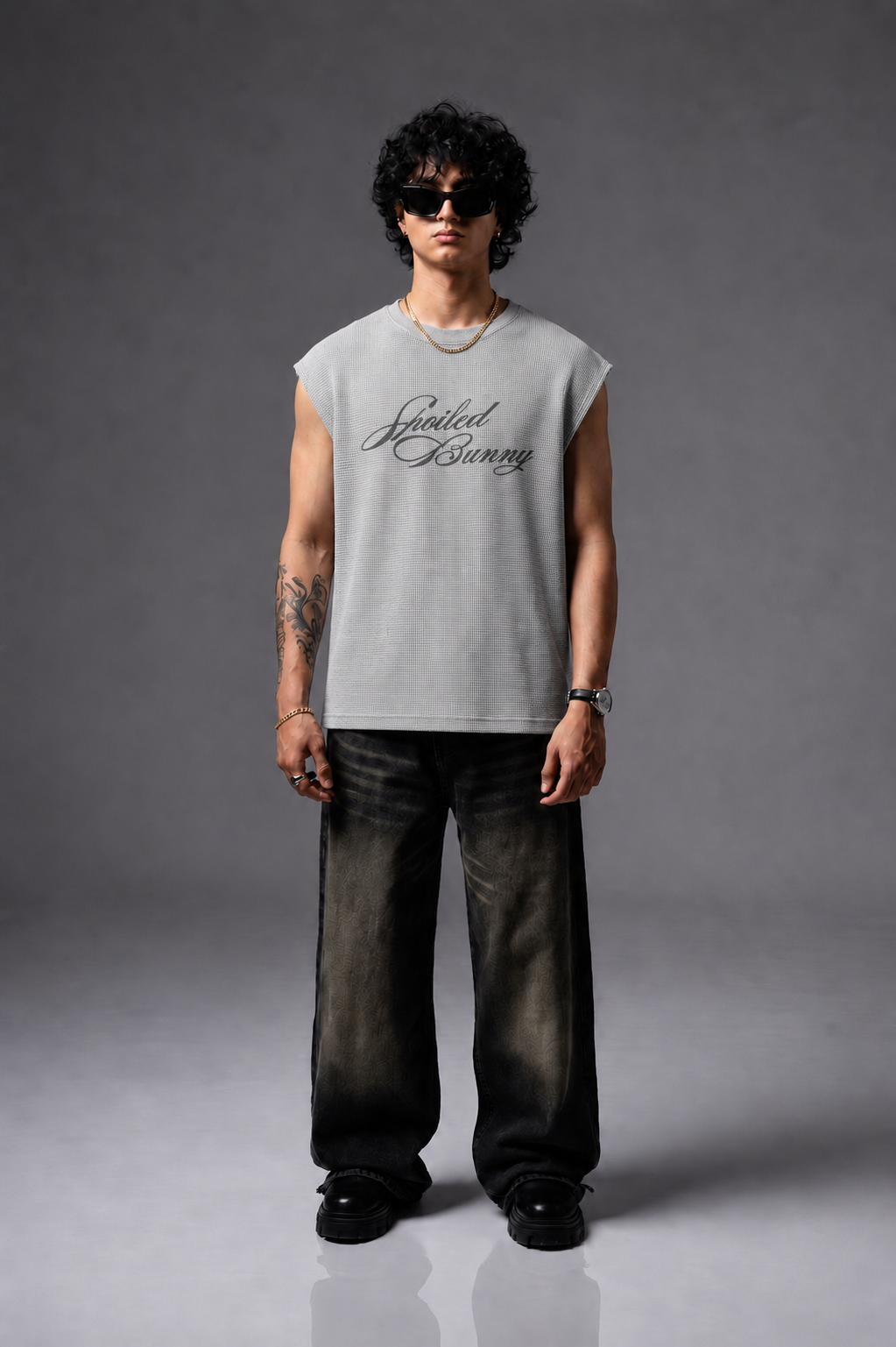 ALL EYES BOXY WAFFLE TANK